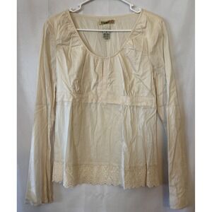 Boho Stamp 10 Women's Ivory Y2K Embroidered Lace Trim Babydoll Long Sleeve 10